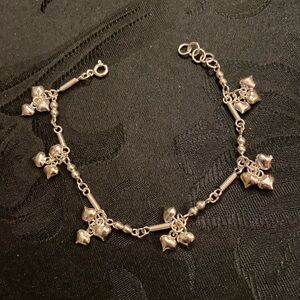 Estate Sterling Silver Heart Cluster Charm Bracelet
